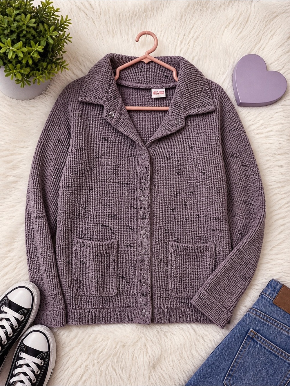 Cozy Button-Up Knit Cardigan in Dusty Lavender